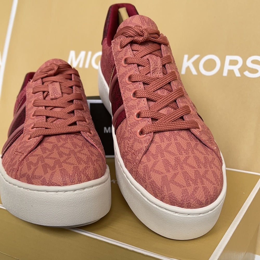 Michael Kors Poppy Stripe Lace Up MK Signature SM 49F1POFS2B Berry Multi WMNS - Picture 7 of 16